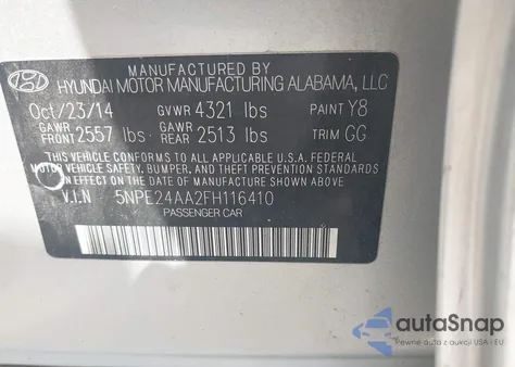 2015 Hyundai Sonata Eco z USA, uszkodzony, nr VIN 5NPE24AA2FH116410